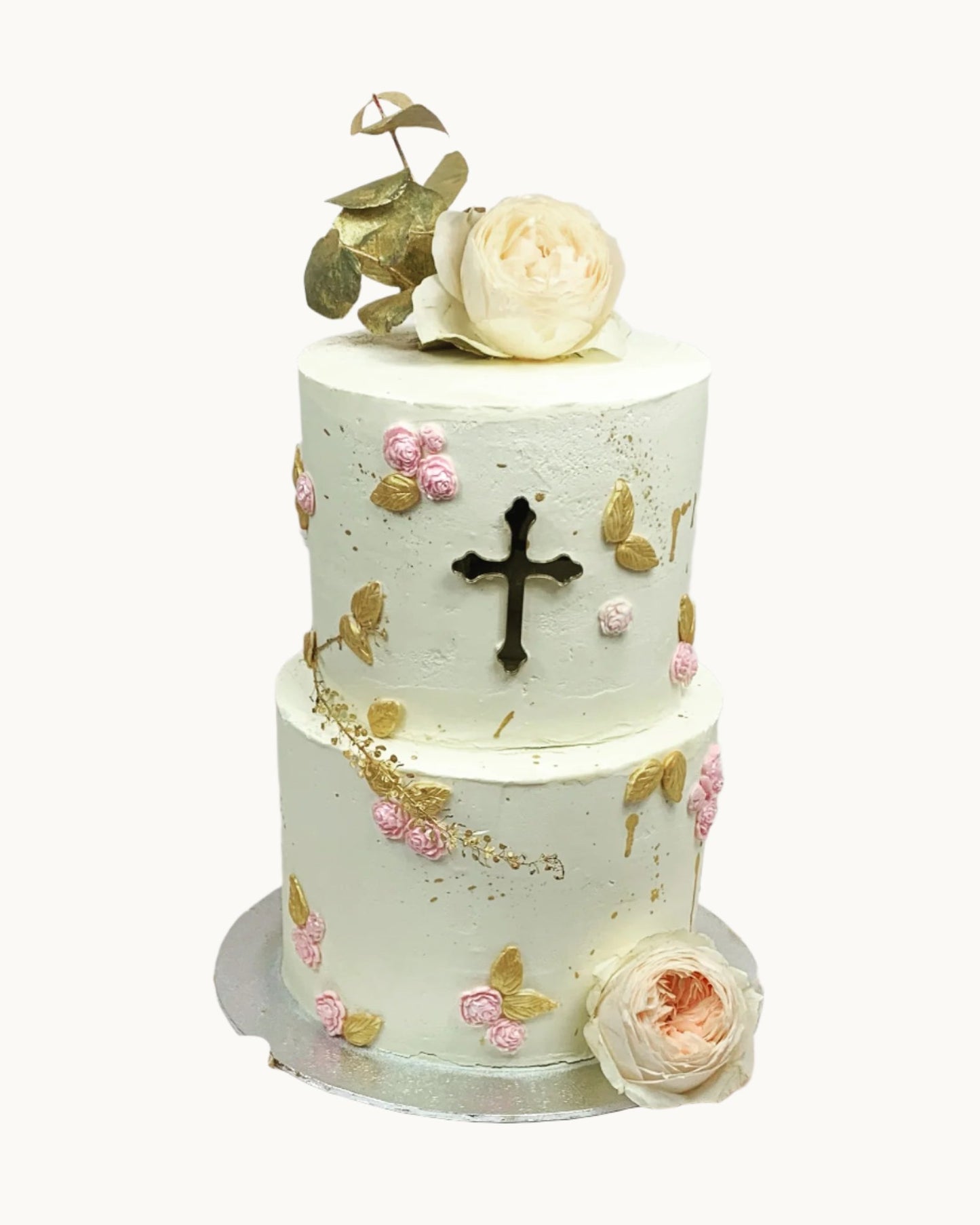 White, gold with a cross